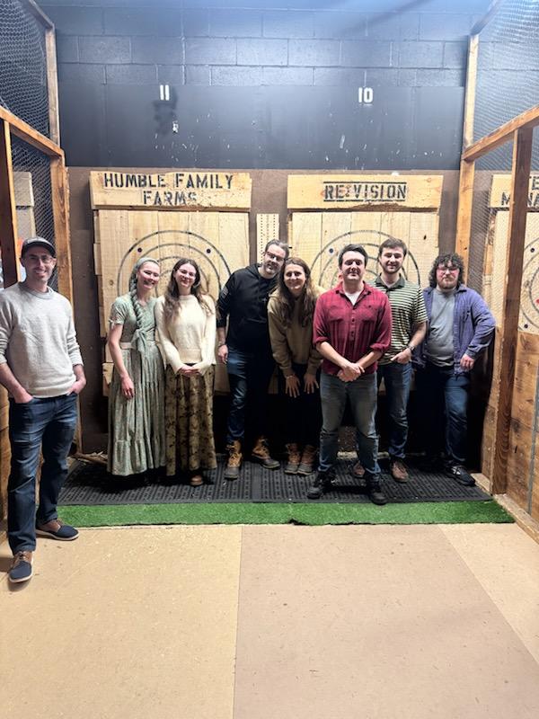 Axe-throwing group photo